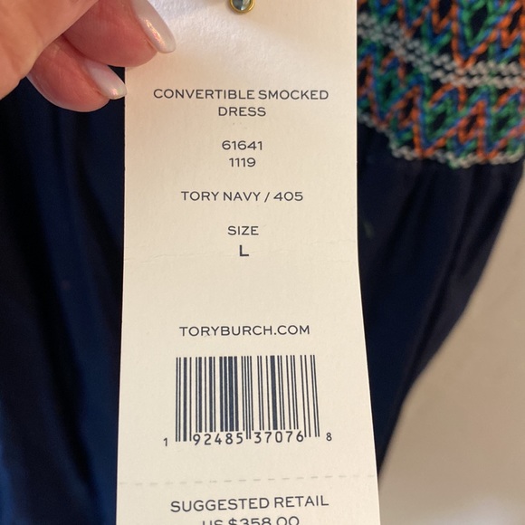 Tory Burch. Never worn. Navy sundress Smocked top - Picture 4 of 6